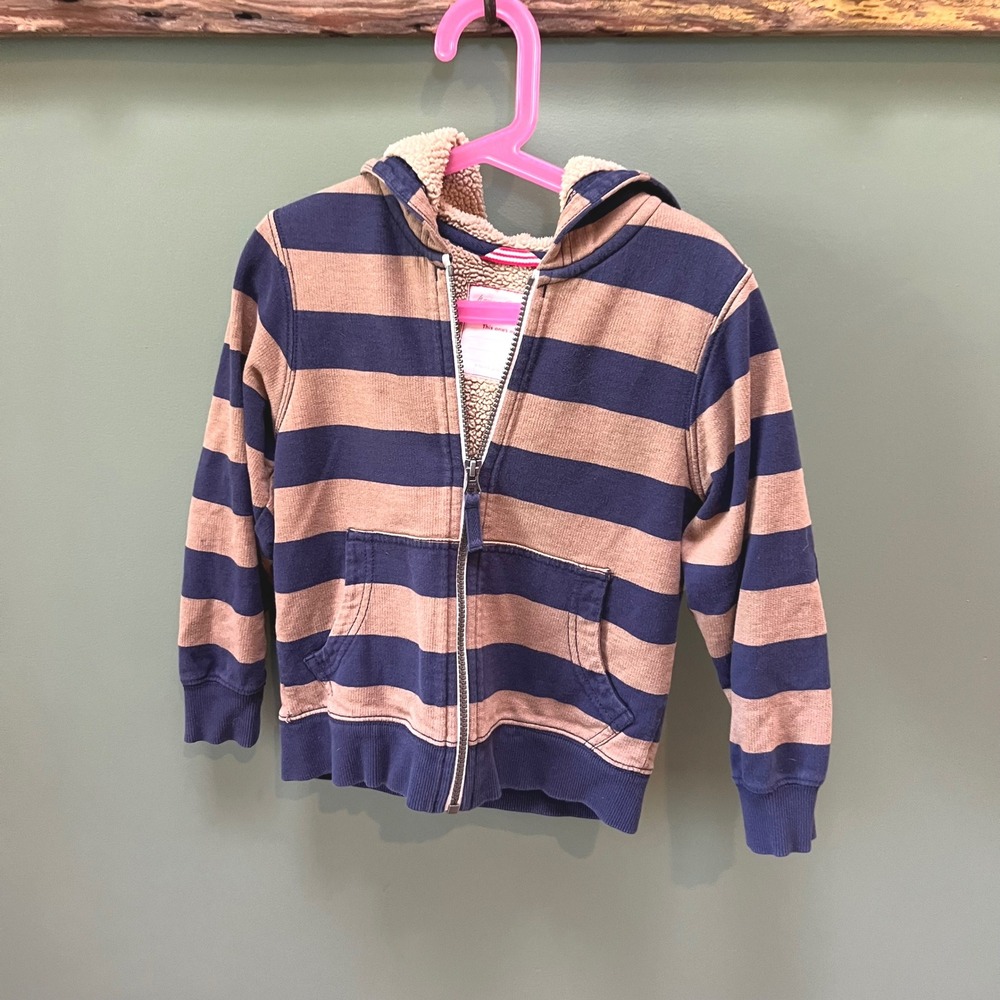 Hanna Andersson Kids 110 Hoodie Striped Zip Up Sherpa Lined Jacket Boys‎